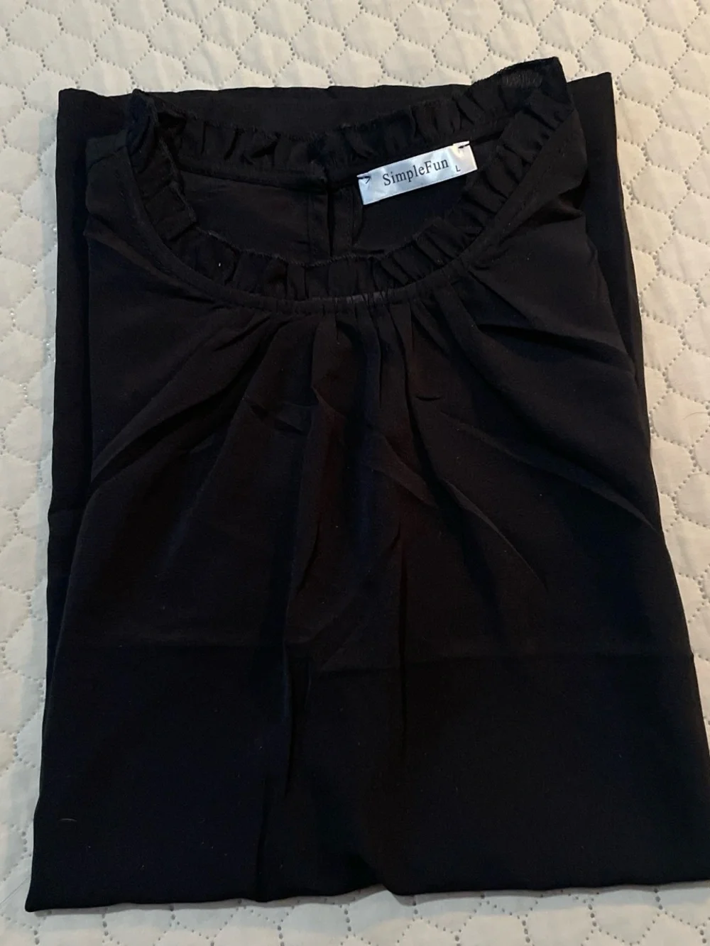 Simple Black Sleeveless Ruffle-Neck Shell - Picture 8 of 8